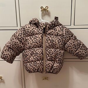 Leopard Print Puffer Jacket-Baby Girl